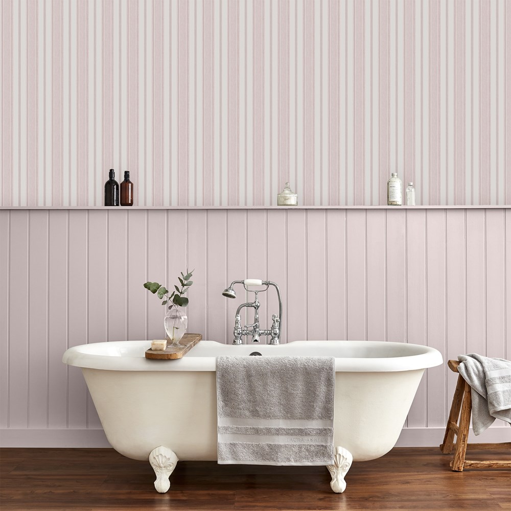 Heacham Stripe Wallpaper 115270 by Laura Ashley in Blush Pink